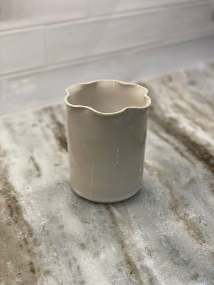 Eggshell Ruffle Ceramic Utensil Crock // Planter