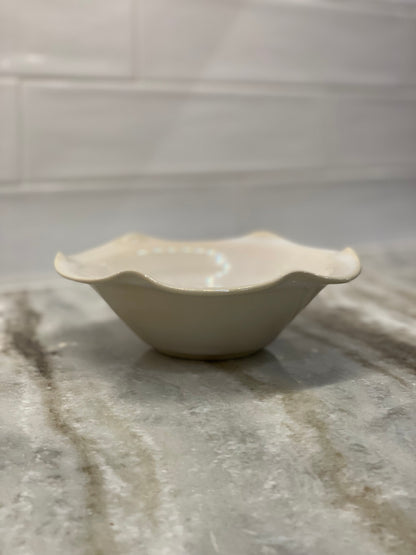 Small Eggshell Ruffle Ceramic Serving Bowl